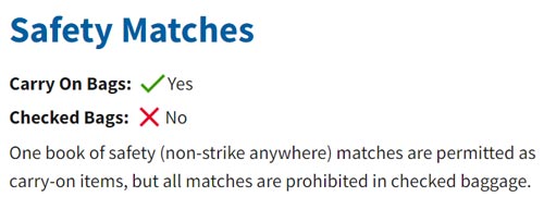 Safety Matches (TSA)