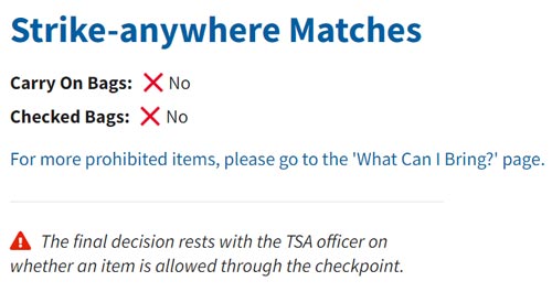Strike Anywhere Matches (TSA)